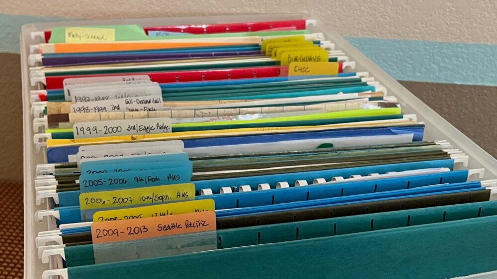 organizing school photos artwork